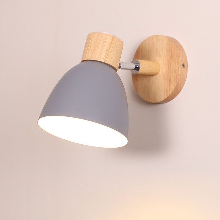 Contemporary Minimalist Solid Color Macaron Iron Wood Wall Sconce Lamp with Single Light