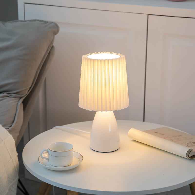 Vintage Nordic Pleated Shade Table Lamp with Glass Base - 1 Light