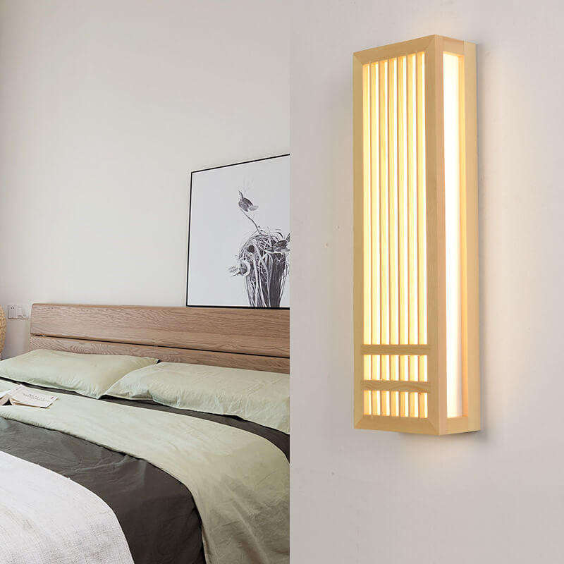 Contemporary Minimalist Solid Wood and Acrylic Rectangular LED Wall Sconce for Living Room