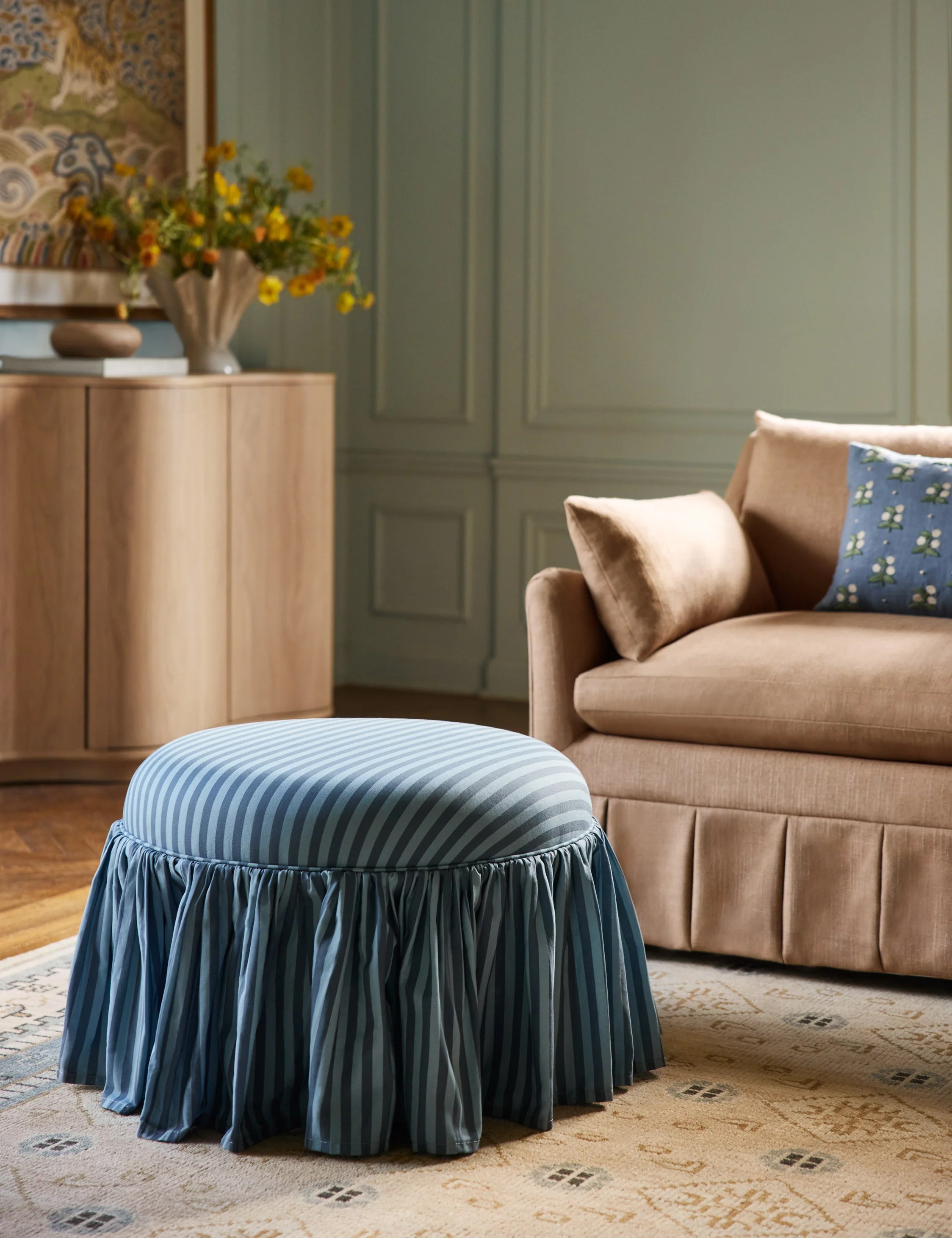 Luna Skirted Ottoman | Customizable Fabric Options