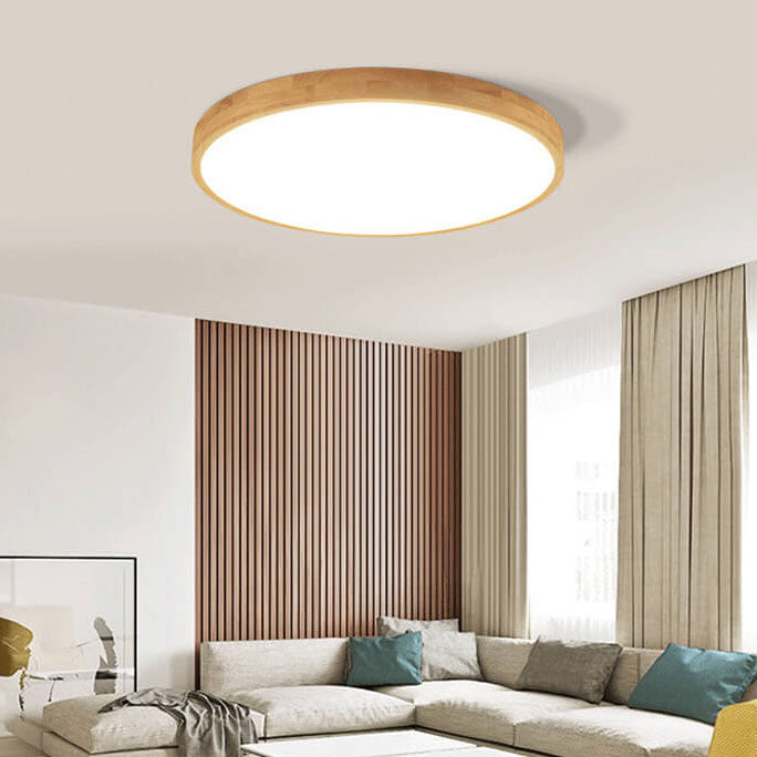 Ultra-Slim Round LED Flush Mount Ceiling Light in Nordic Solid Wood