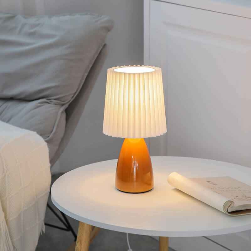 Vintage Nordic Pleated Shade Table Lamp with Glass Base - 1 Light
