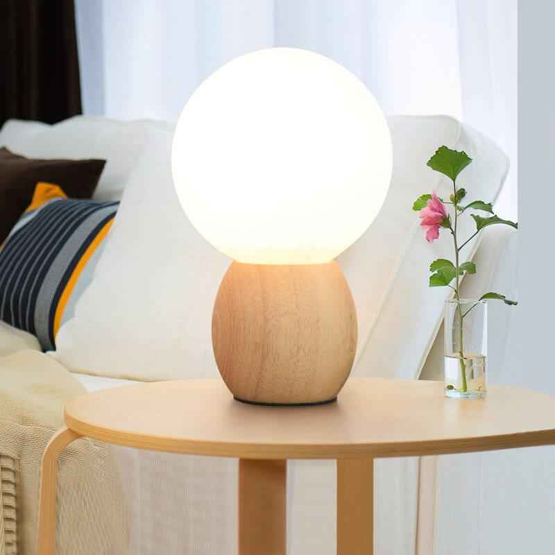 Nordic Solid Wood Milk White Glass Orb Table Lamp with 1 Light