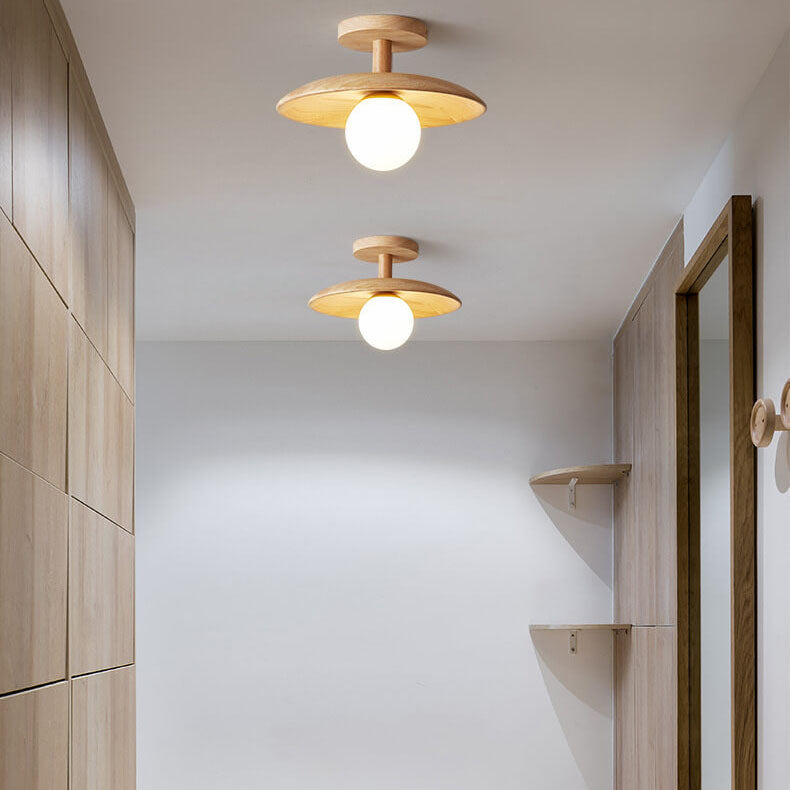 Nordic-Inspired Wooden Dome 1-Light Semi-Flush Ceiling Fixture