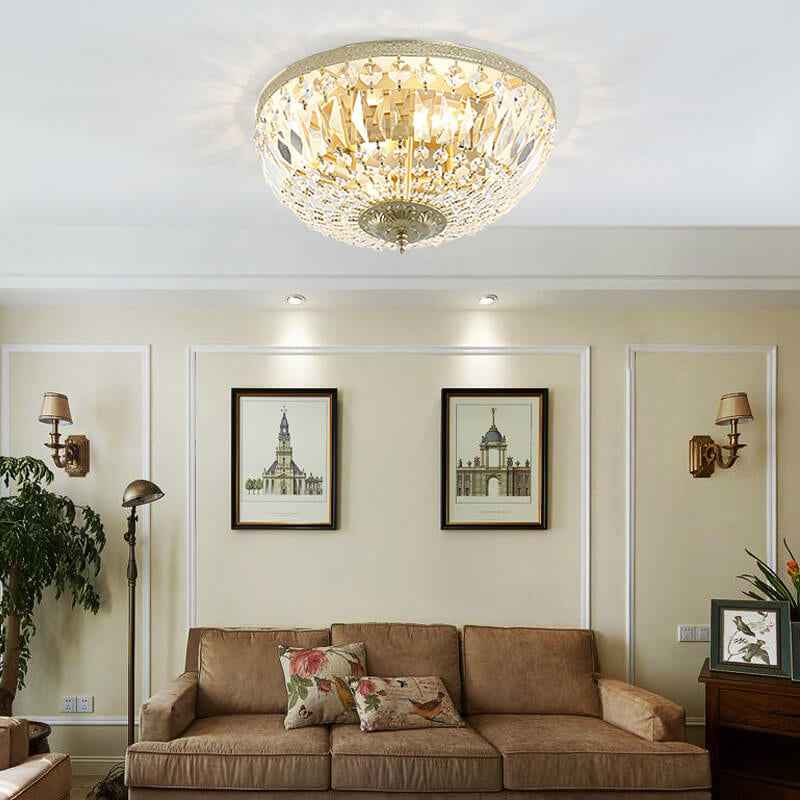 Retro Round Crystal Flush Mount Ceiling Light - 4/6 Lights
