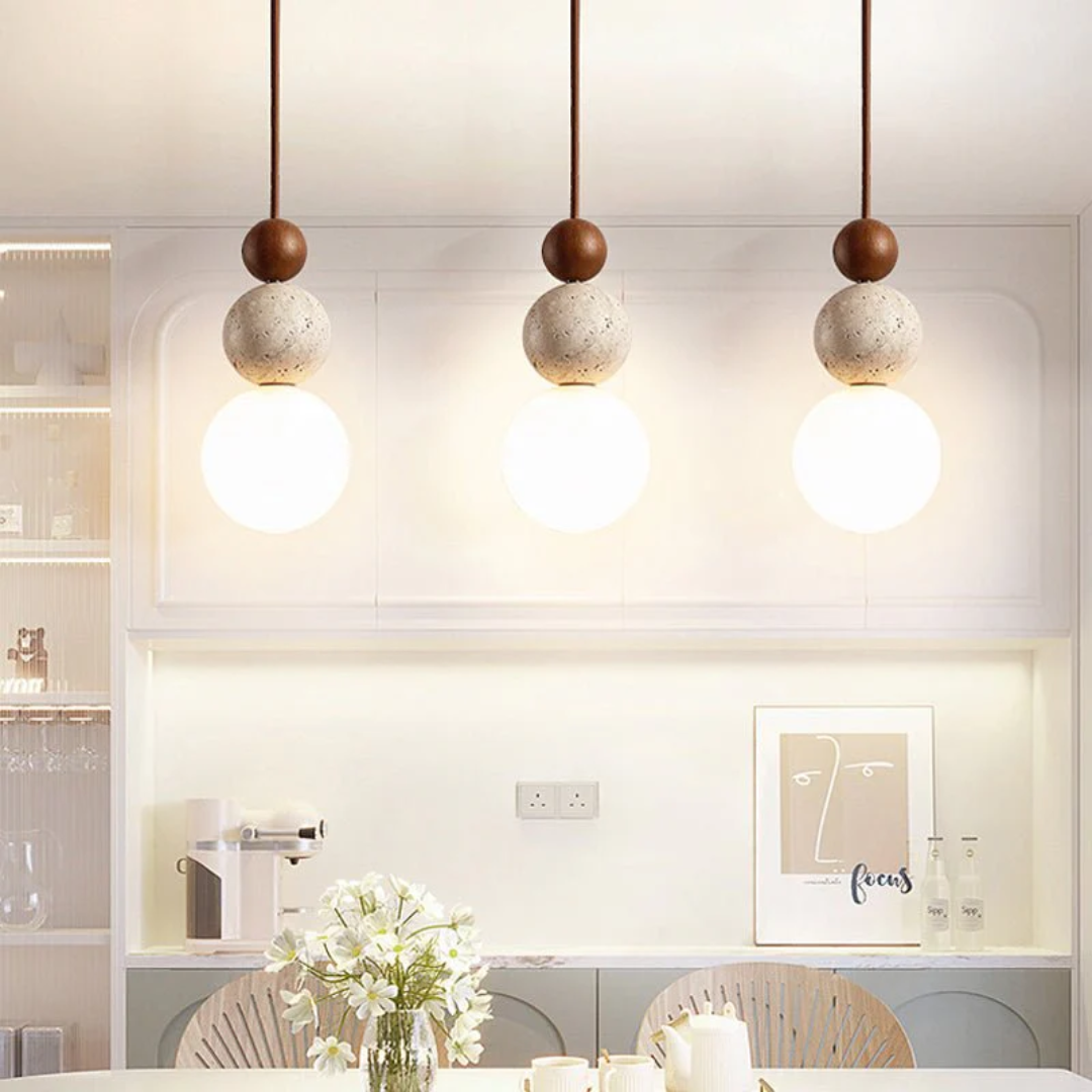 Bello Pendant Light | Travertine & Glass for Soft Ambient Glow