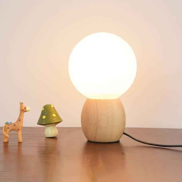 Nordic Solid Wood Milk White Glass Orb Table Lamp with 1 Light