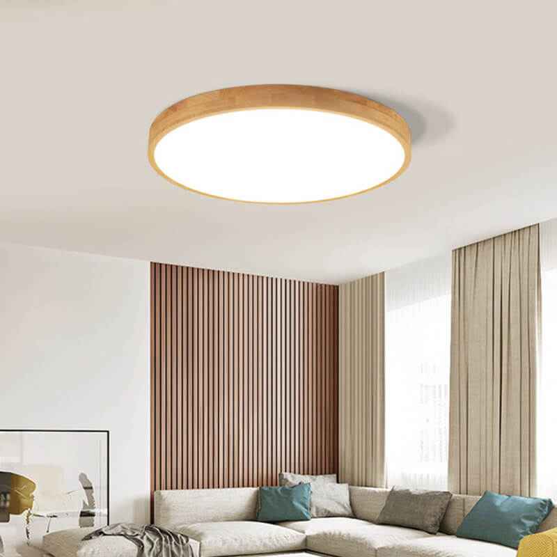 Ultra-Slim Round LED Flush Mount Ceiling Light in Nordic Solid Wood