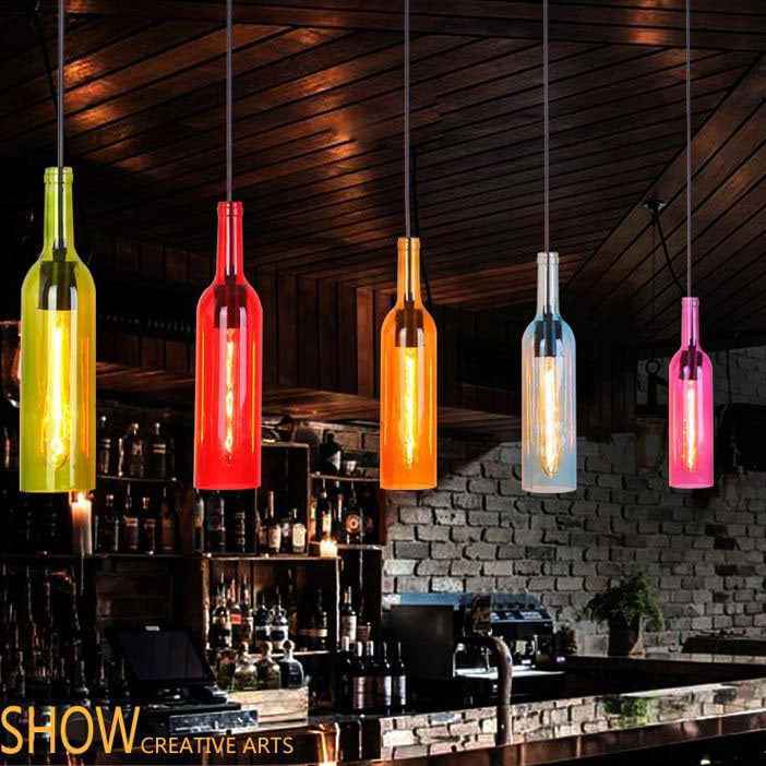 Vintage Glass Wine Bottle 1-Light Pendant Fixture