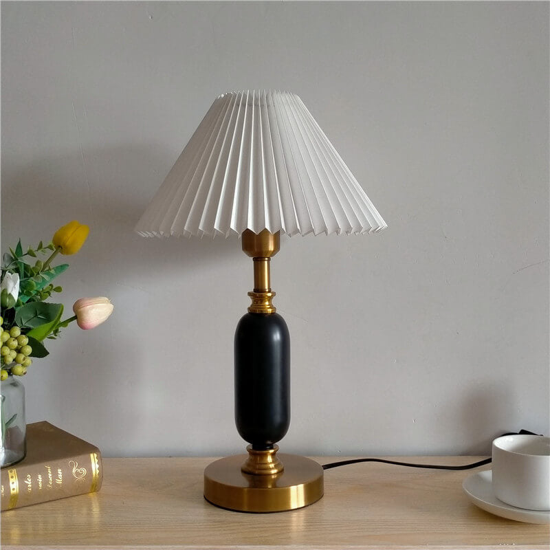 Vintage-Inspired Pleated Shade Column Base Table Lamp with 1 Light