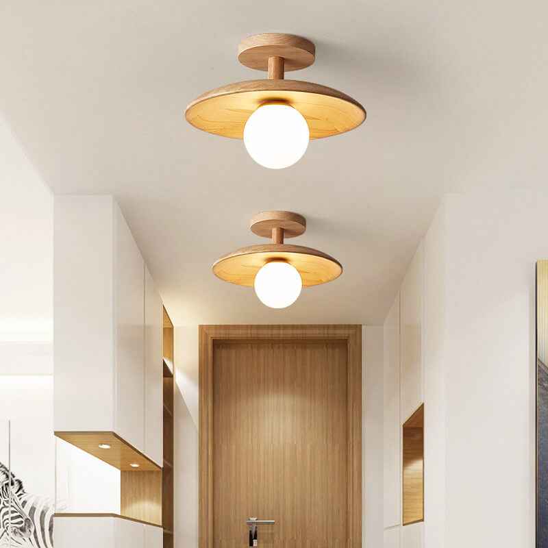 Nordic-Inspired Wooden Dome 1-Light Semi-Flush Ceiling Fixture
