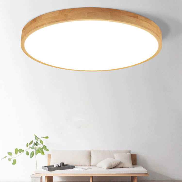 Ultra-Slim Round LED Flush Mount Ceiling Light in Nordic Solid Wood