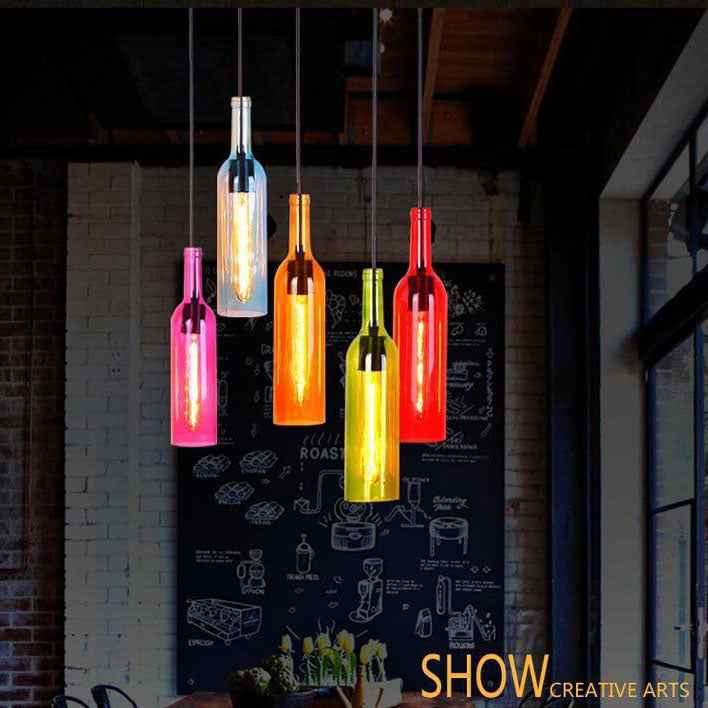 Vintage Glass Wine Bottle 1-Light Pendant Fixture