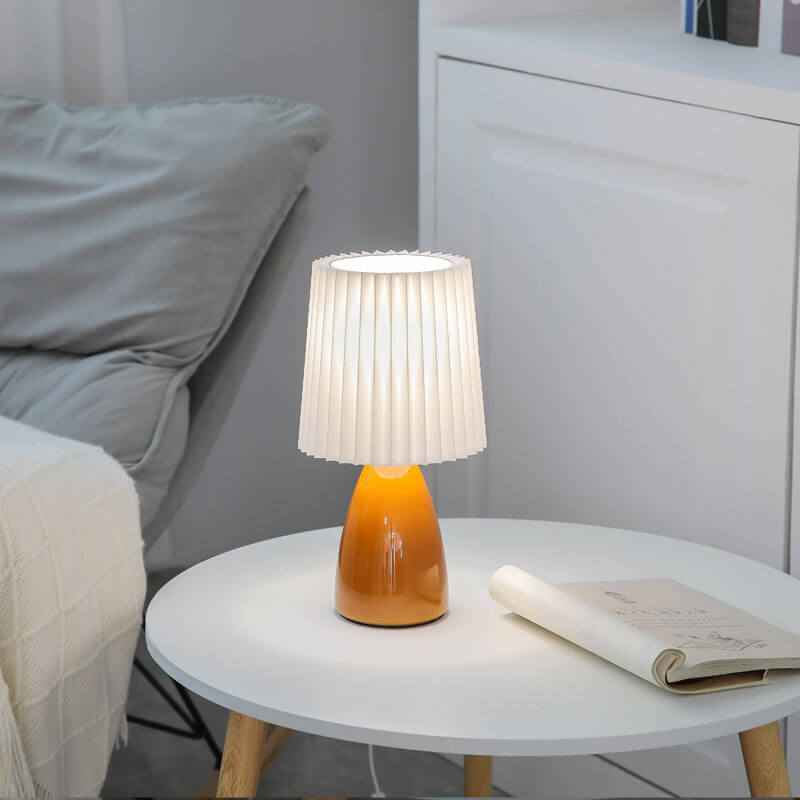 Vintage Nordic Pleated Shade Table Lamp with Glass Base - 1 Light