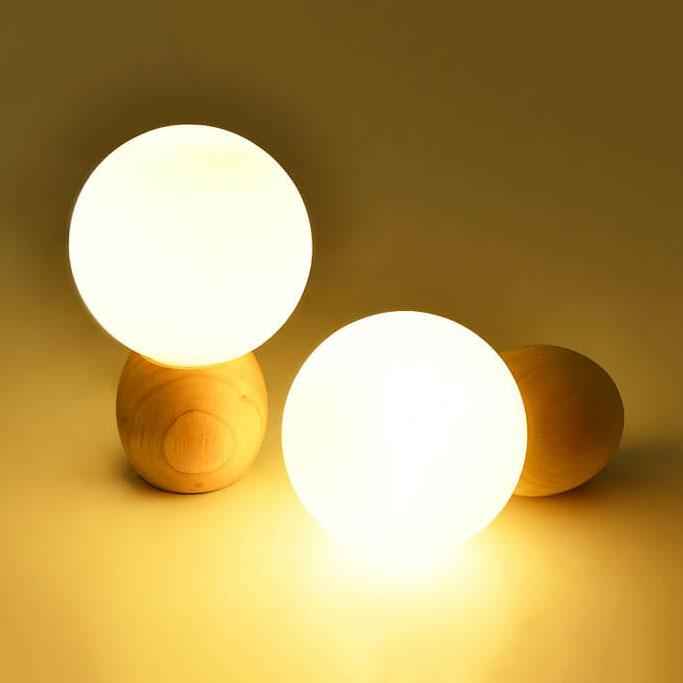 Nordic Solid Wood Milk White Glass Orb Table Lamp with 1 Light