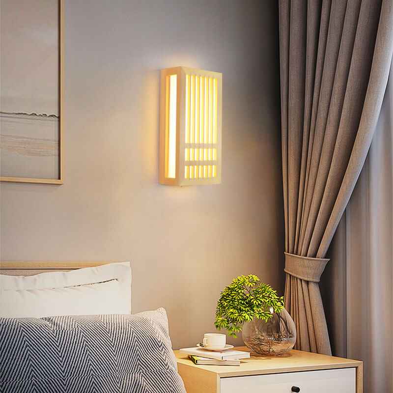 Contemporary Minimalist Solid Wood and Acrylic Rectangular LED Wall Sconce for Living Room