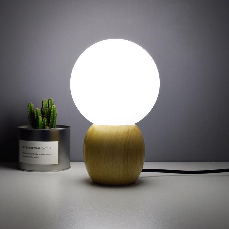 Nordic Solid Wood Milk White Glass Orb Table Lamp with 1 Light