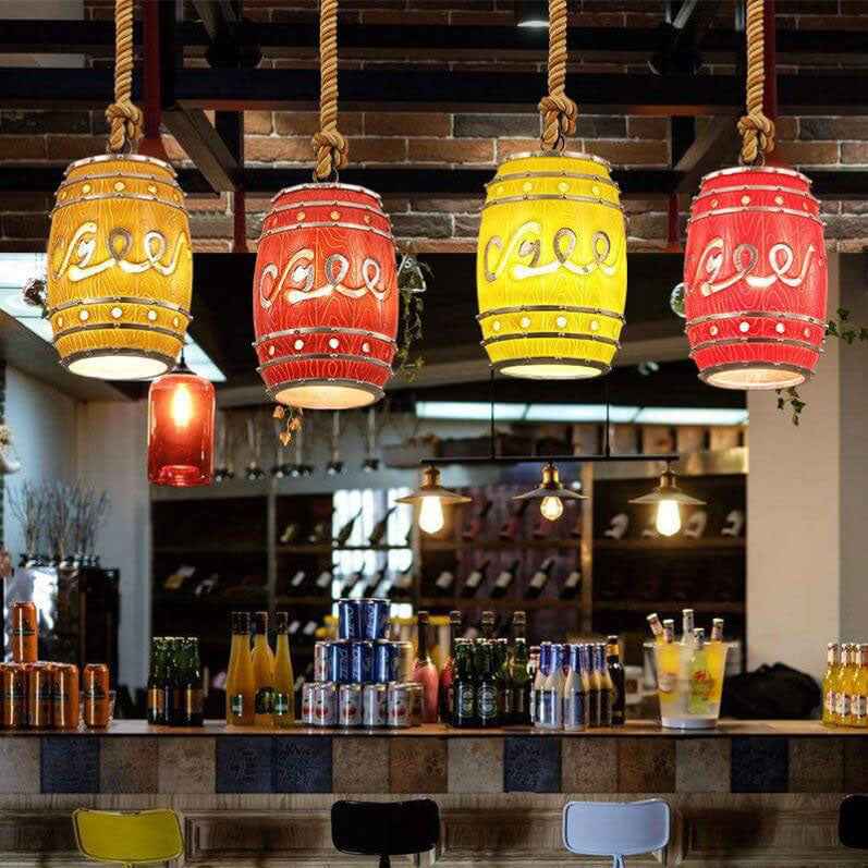 Rustic Wine Barrel Resin 1-Light Pendant Fixture