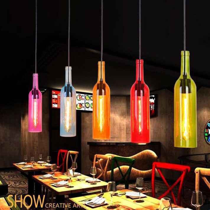Vintage Glass Wine Bottle 1-Light Pendant Fixture