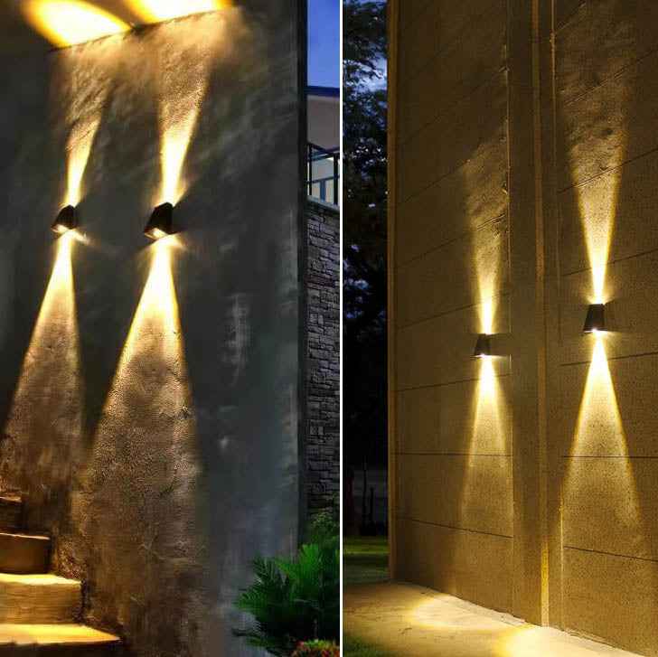 Elegant Solar-Powered Waterproof LED Wall Sconce - Up and Down Trapezoid Design for Outdoor Use