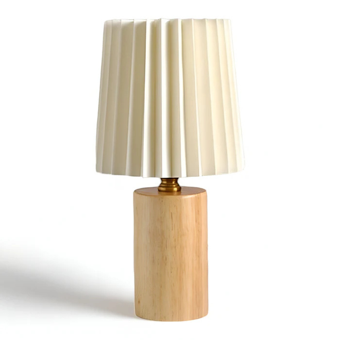 Bela LED Tafellamp | Houten Voet, Geplisseerde Kap