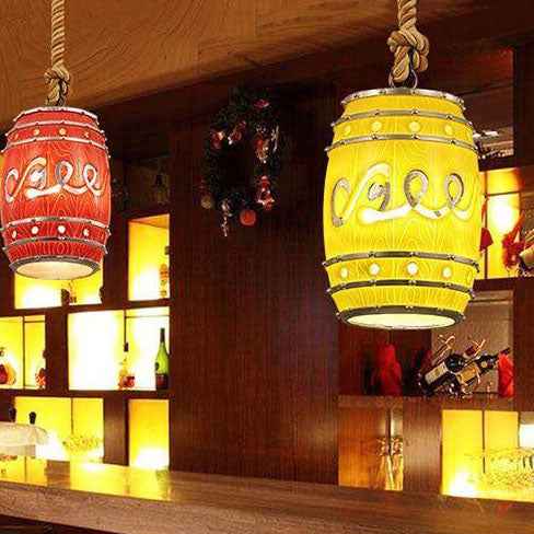 Rustic Wine Barrel Resin 1-Light Pendant Fixture