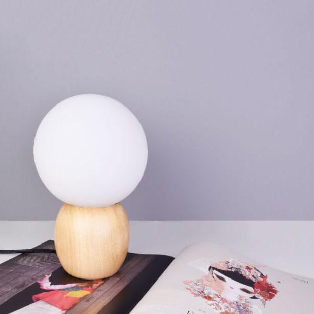 Nordic Solid Wood Milk White Glass Orb Table Lamp with 1 Light