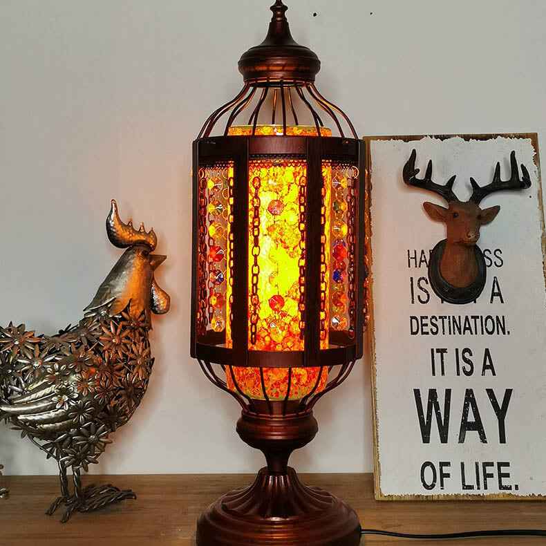 Antique Turkish Stained Glass Lantern Table Lamp with Single Light
