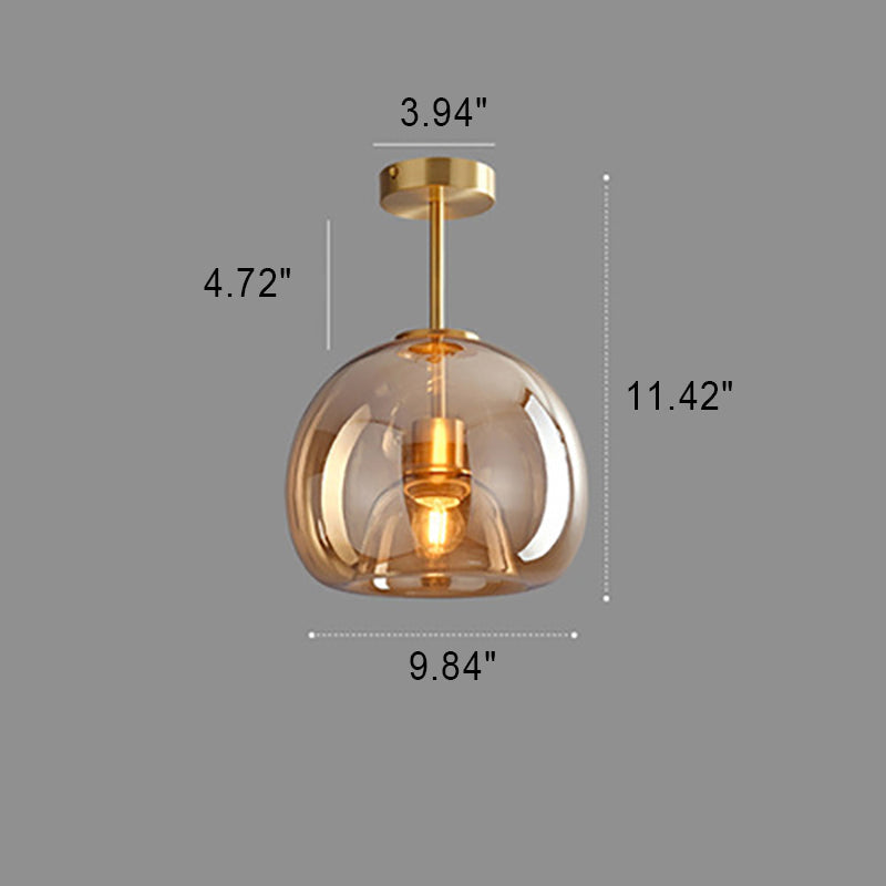 Nordic Style Elegant Round Glass Ball Semi-Flush Mount Ceiling Light - 1-Light