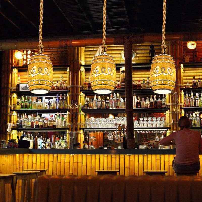Rustic Wine Barrel Resin 1-Light Pendant Fixture