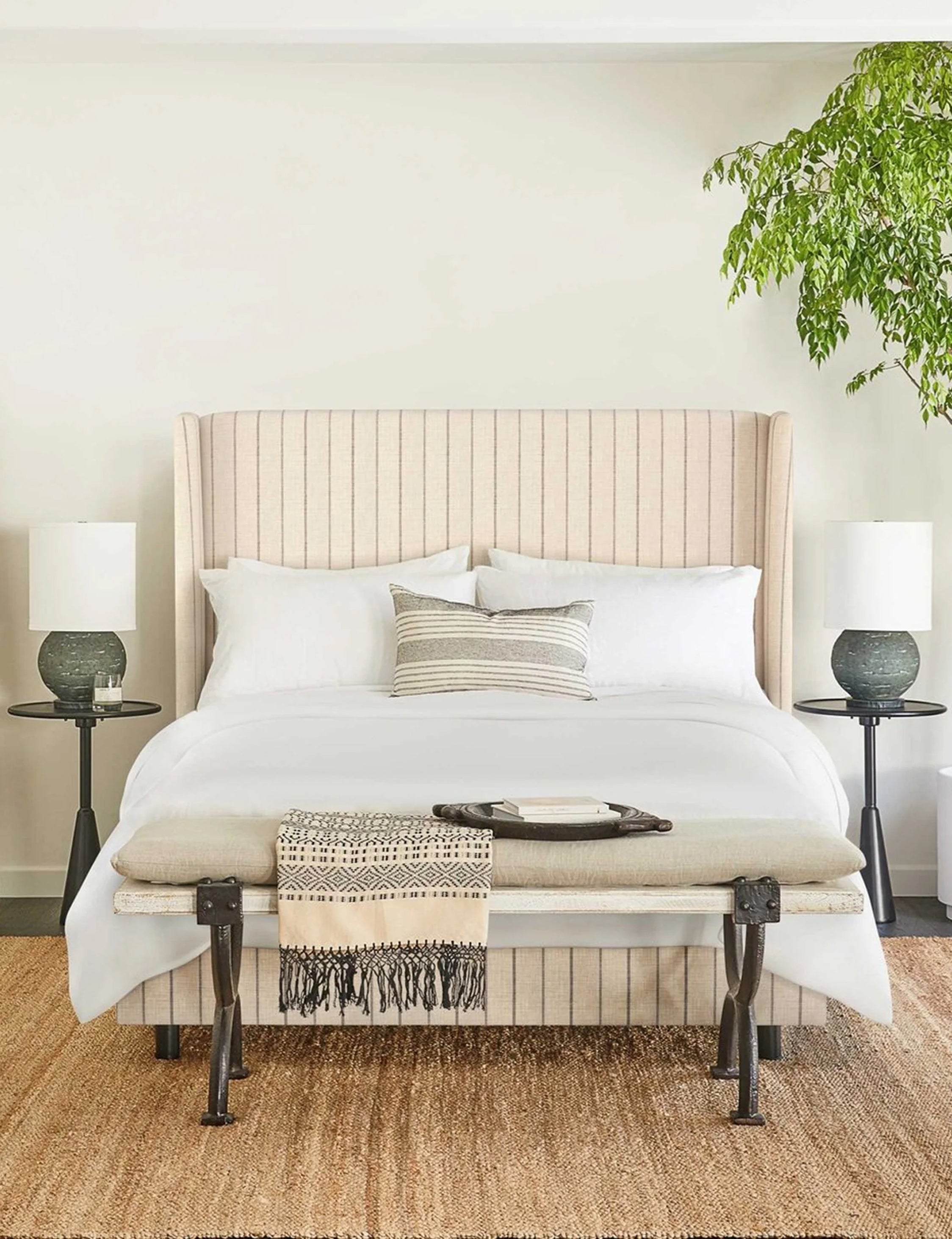 Adara Upholstered Bed | Winged Headboard, Crisp Sophistication