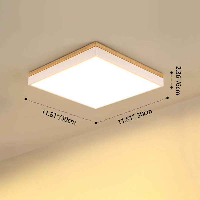 Contemporary Minimalist Solid Wood and Acrylic Square LED Flush Mount Ceiling Light for Living Room