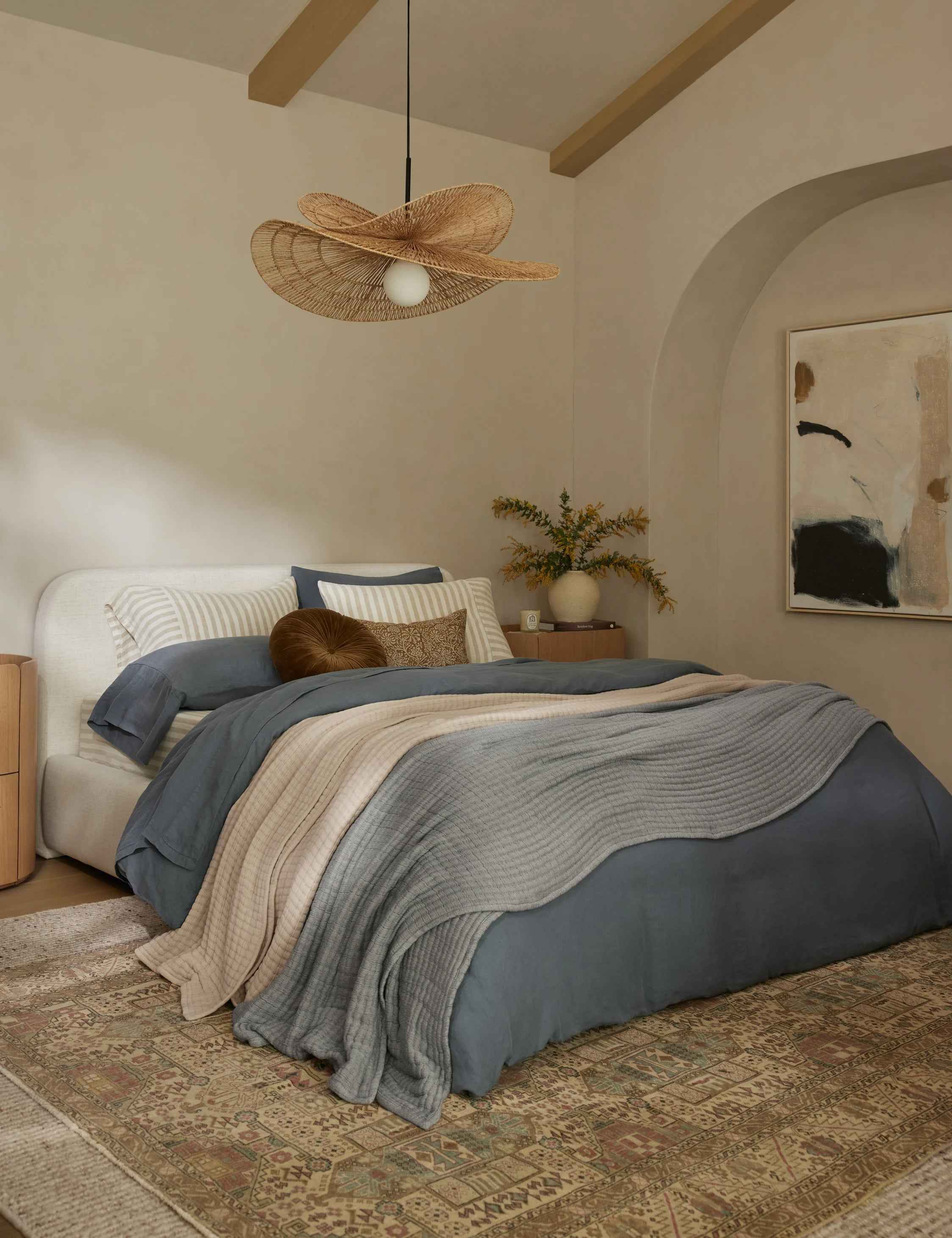 Bela Platform Bed | Upholstered, Low Rounded Headboard