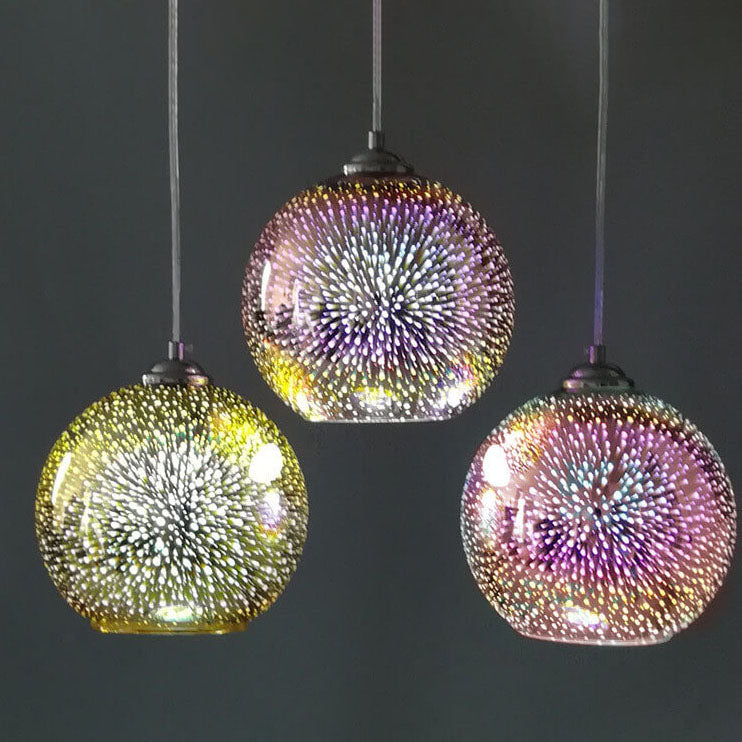 Contemporary 3D Colorful Fireworks Glass Dome Pendant Light with Single Bulb