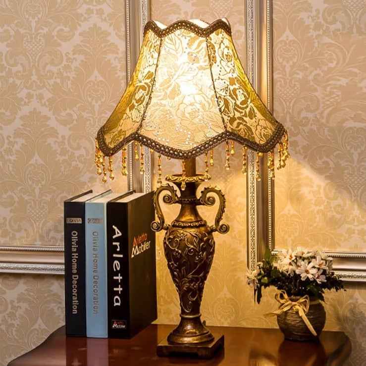 Antique European Vintage Fabric Table Lamp with Single Light