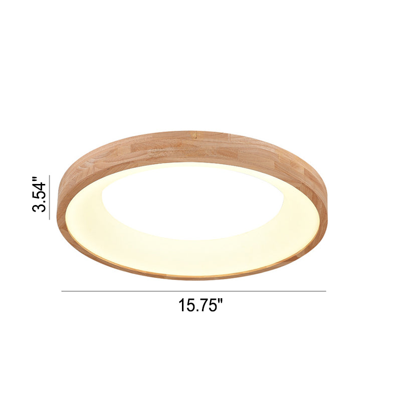 Round LED Flush Mount Ceiling Light in Nordic Minimalist Log Wood Design