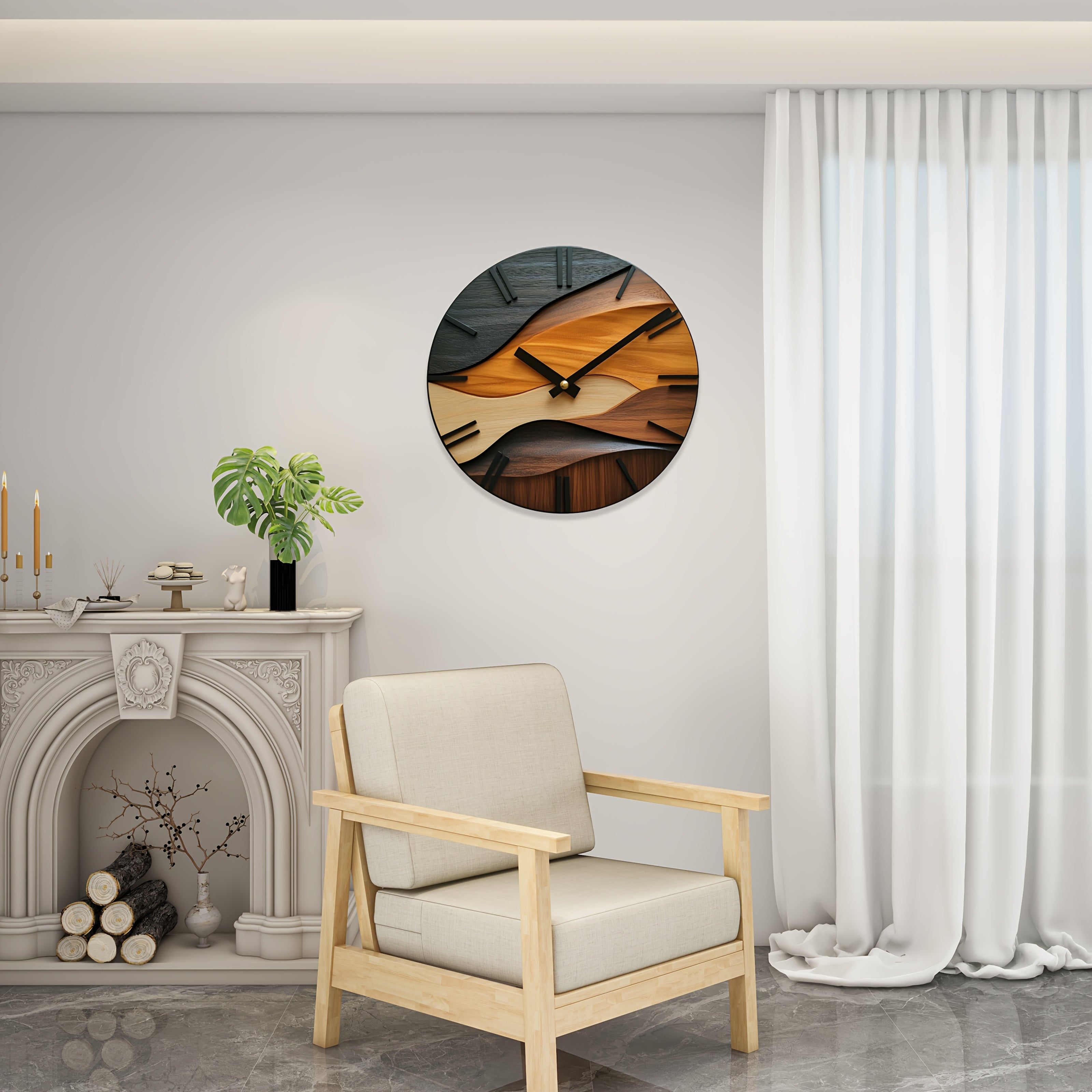 Bela Round Wall Clock | Silent Non-Ticking, Tempered Glass