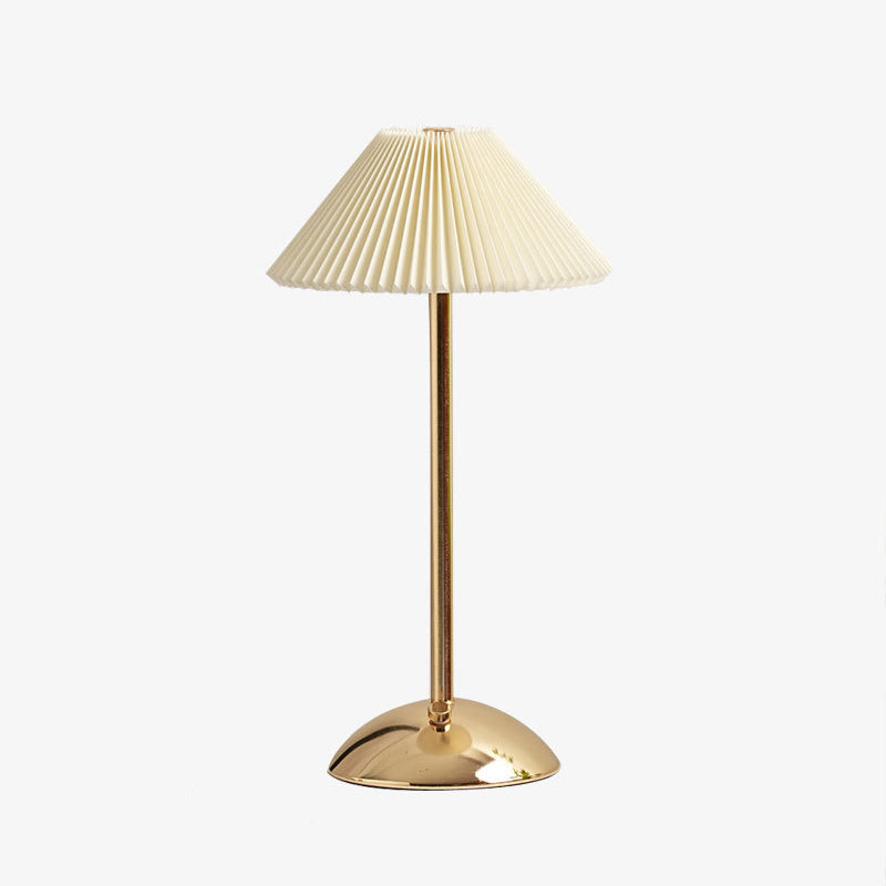 Modern Scandinavian Rechargeable Conic Pleated Table Lamp with 1 Light for Bedside