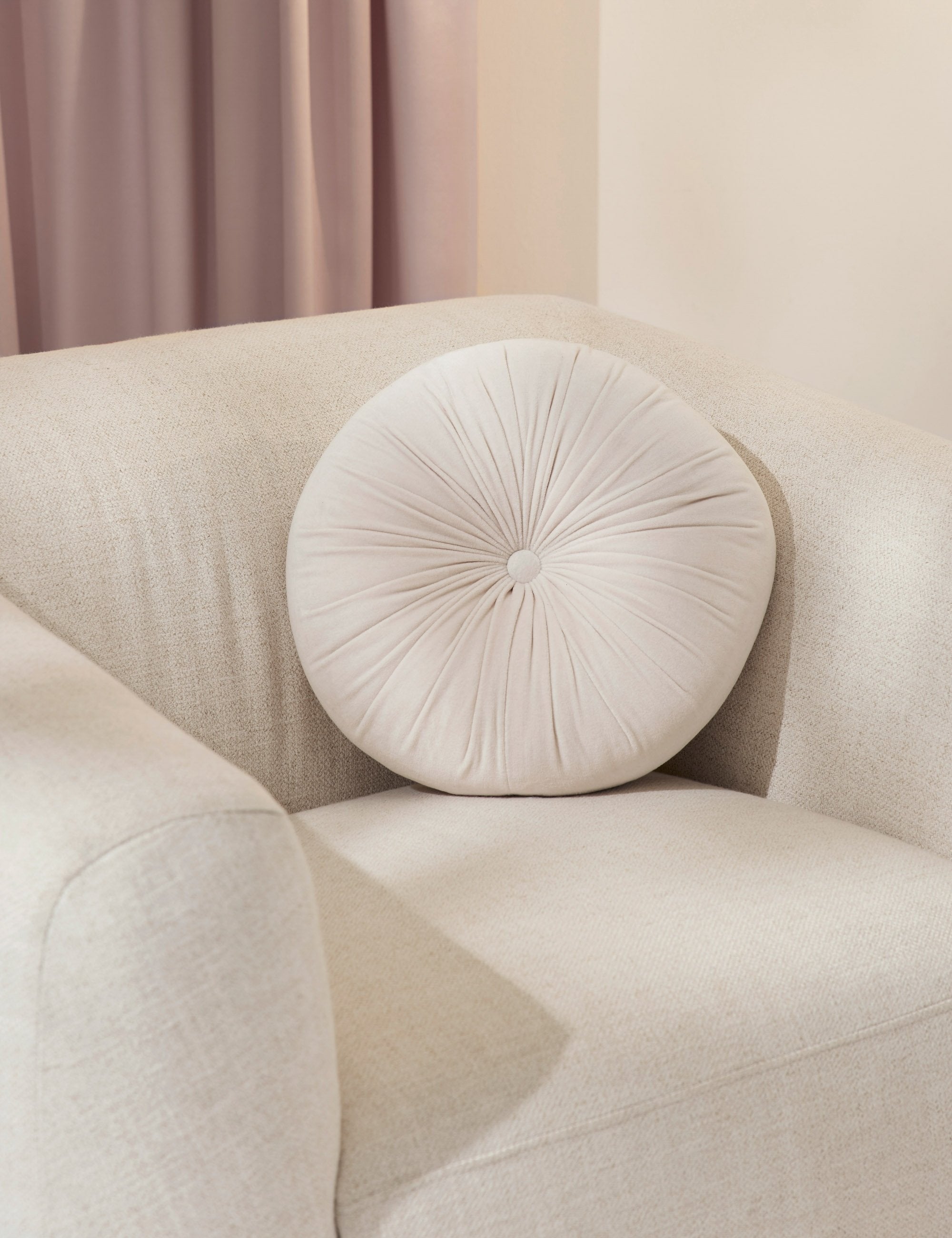 Mira Velvet Round Pillow | Pleated Texture, Soft Hues