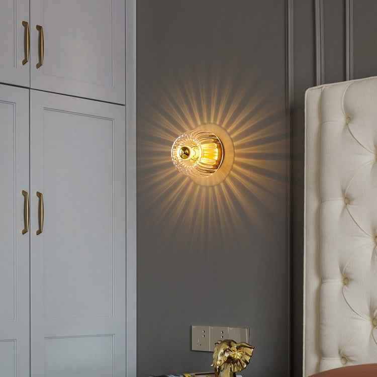 Contemporary Dual-Purpose 1-Light Flush Mount with Glass Sun Design and Full Copper Finish