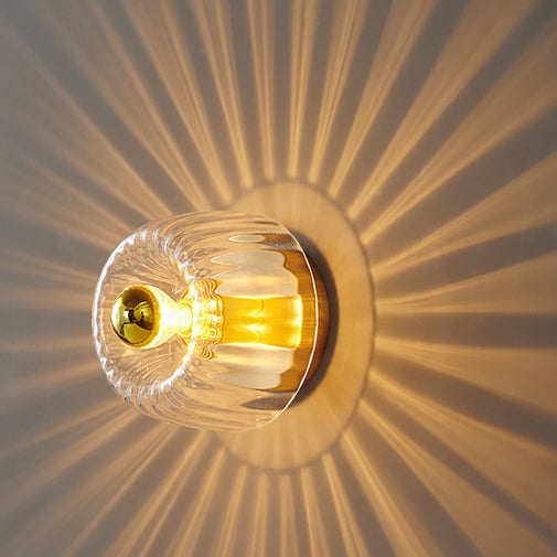 Contemporary Dual-Purpose 1-Light Flush Mount with Glass Sun Design and Full Copper Finish