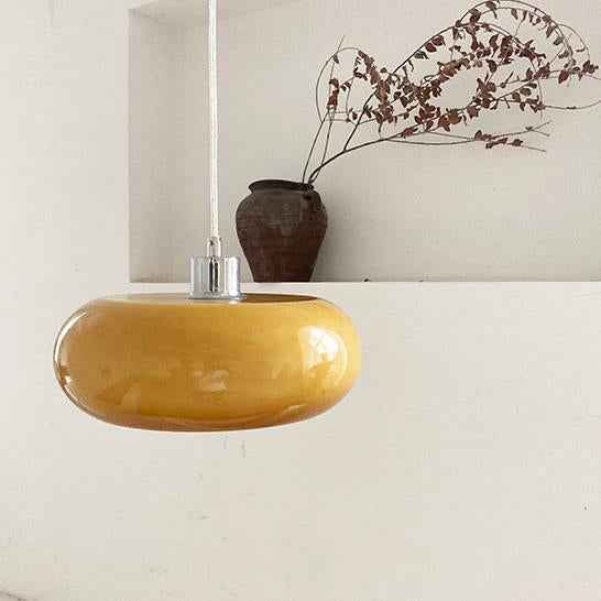 Retro White and Orange Glass Dome Single Pendant Light