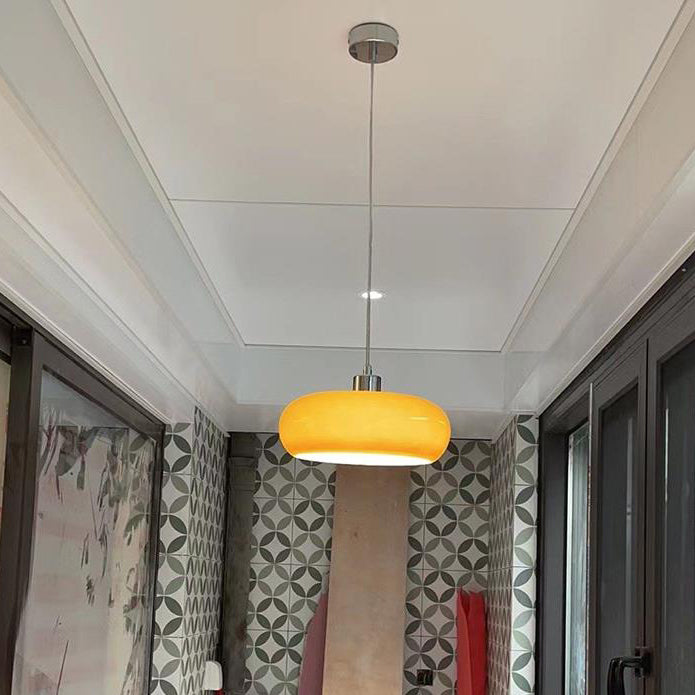 Retro White and Orange Glass Dome Single Pendant Light