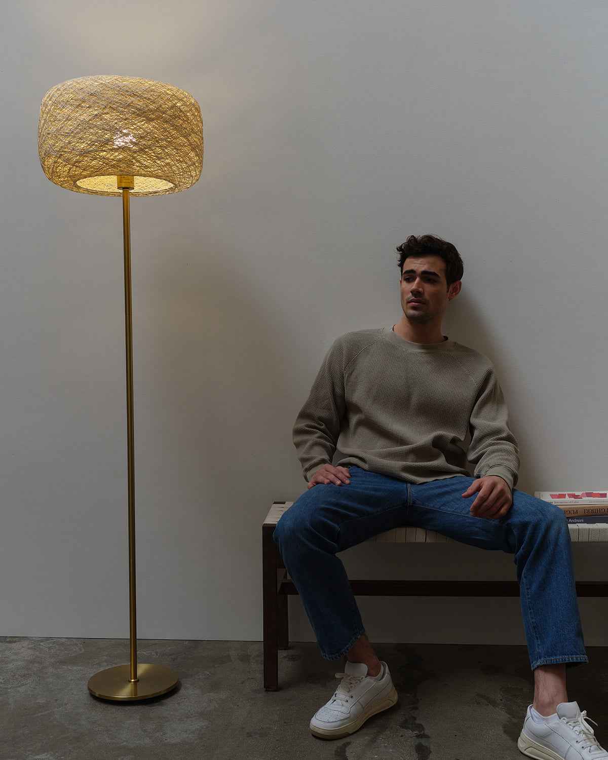 Riven Floor Lamp | Woven Shade, Slim Brass Pole