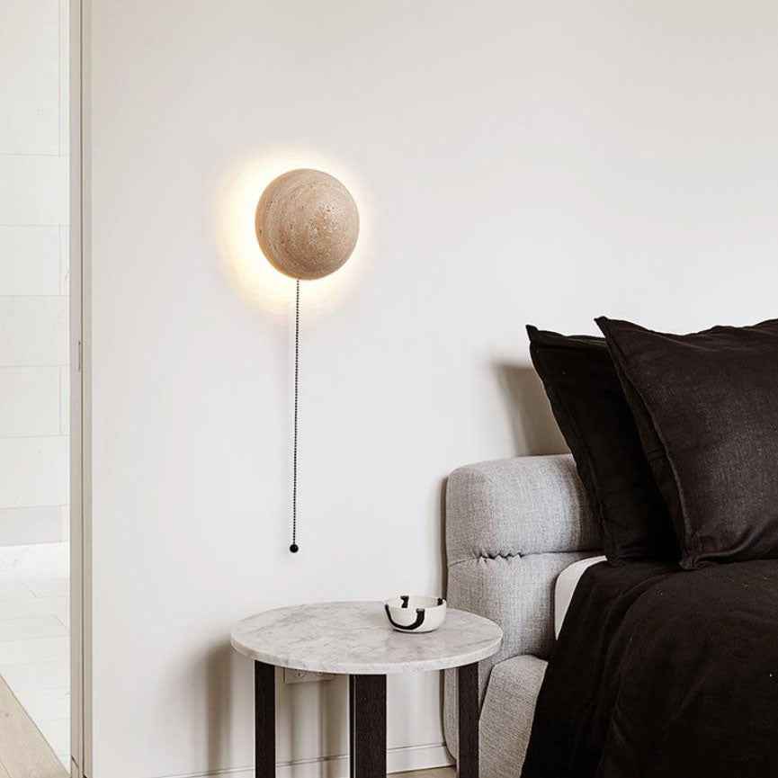 Minimalist Japanese Round Yellow Travertine Wabi-Sabi LED Wall Sconce