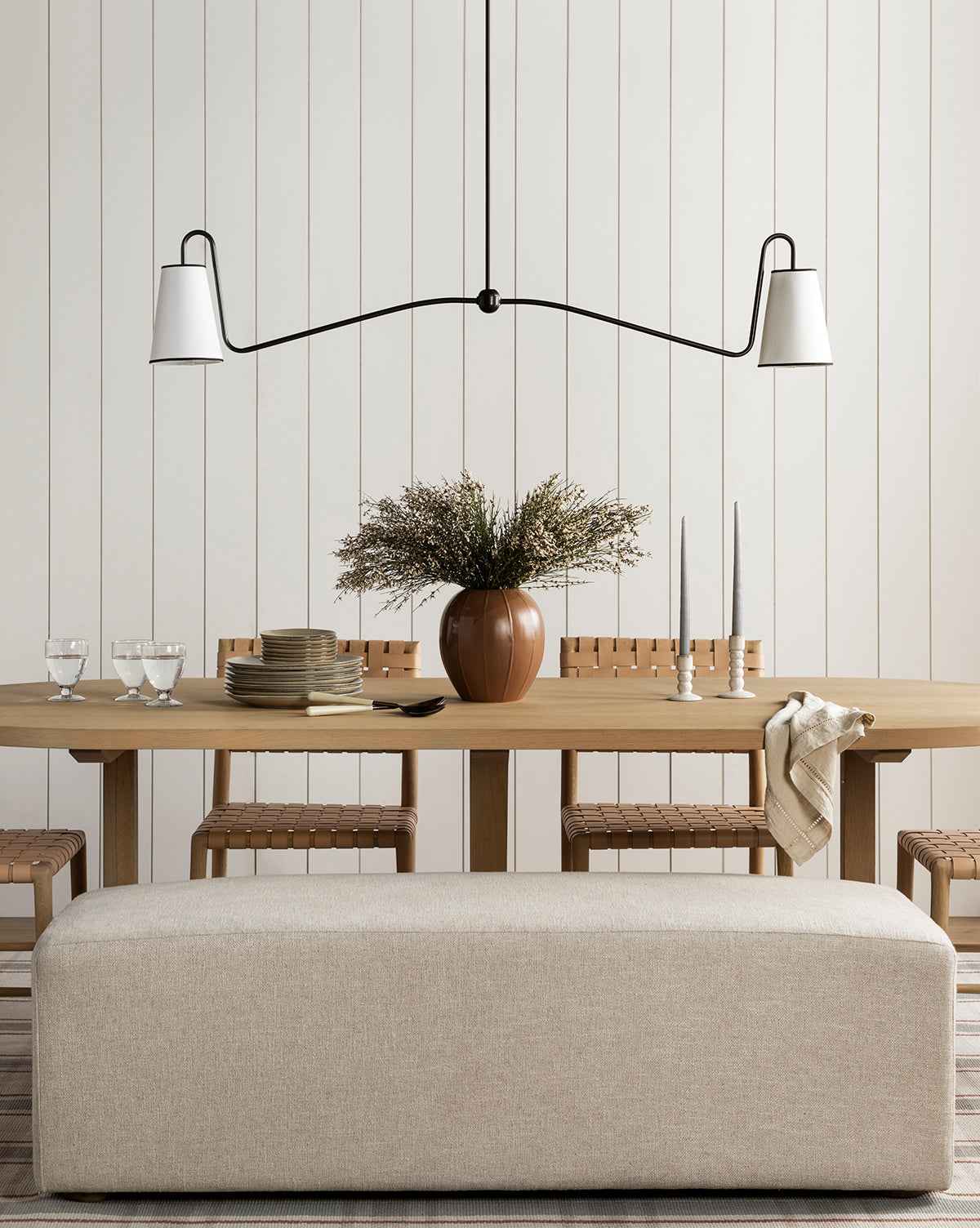 Juno Linear Chandelier  Minimalist Design, Linen Shades