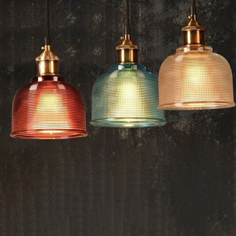Retro Textured Lattice Glass Single Pendant Light