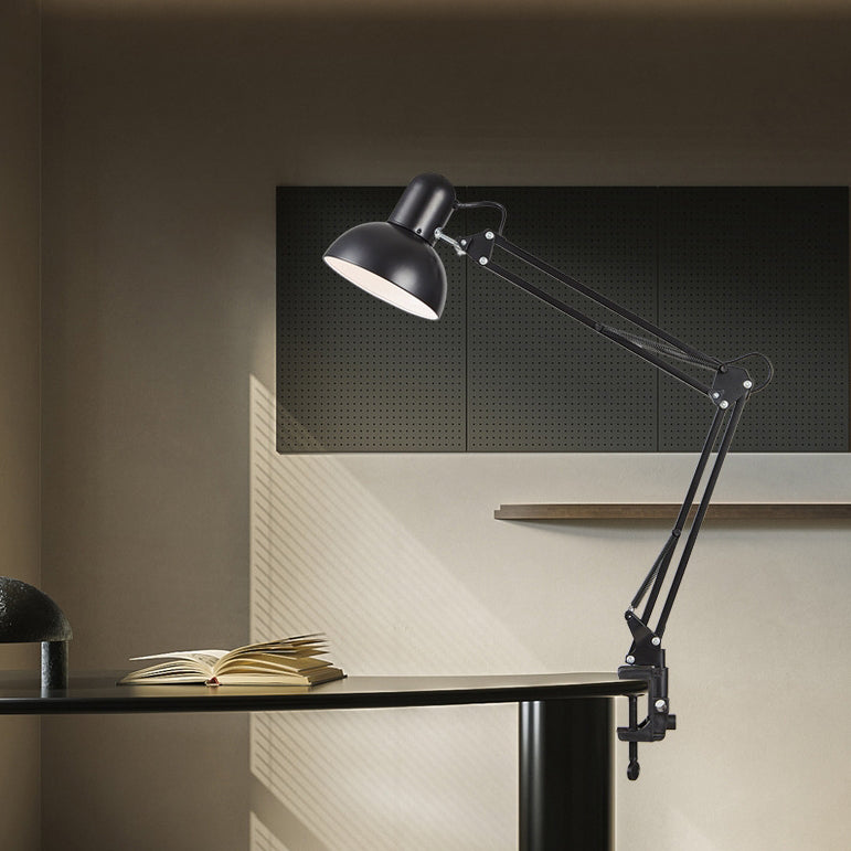 Contemporary Minimalist Retractable Long Arm Clip Table Lamp - 1-Light ABS Design for Bedroom