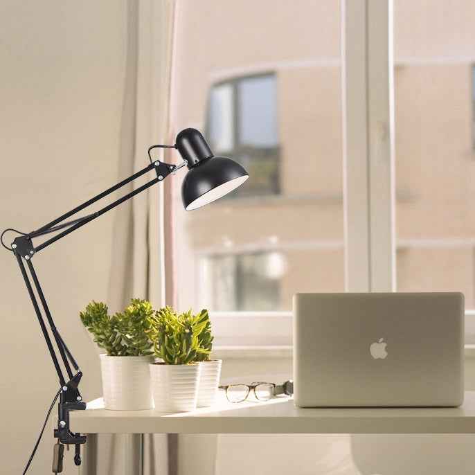 Contemporary Minimalist Retractable Long Arm Clip Table Lamp - 1-Light ABS Design for Bedroom