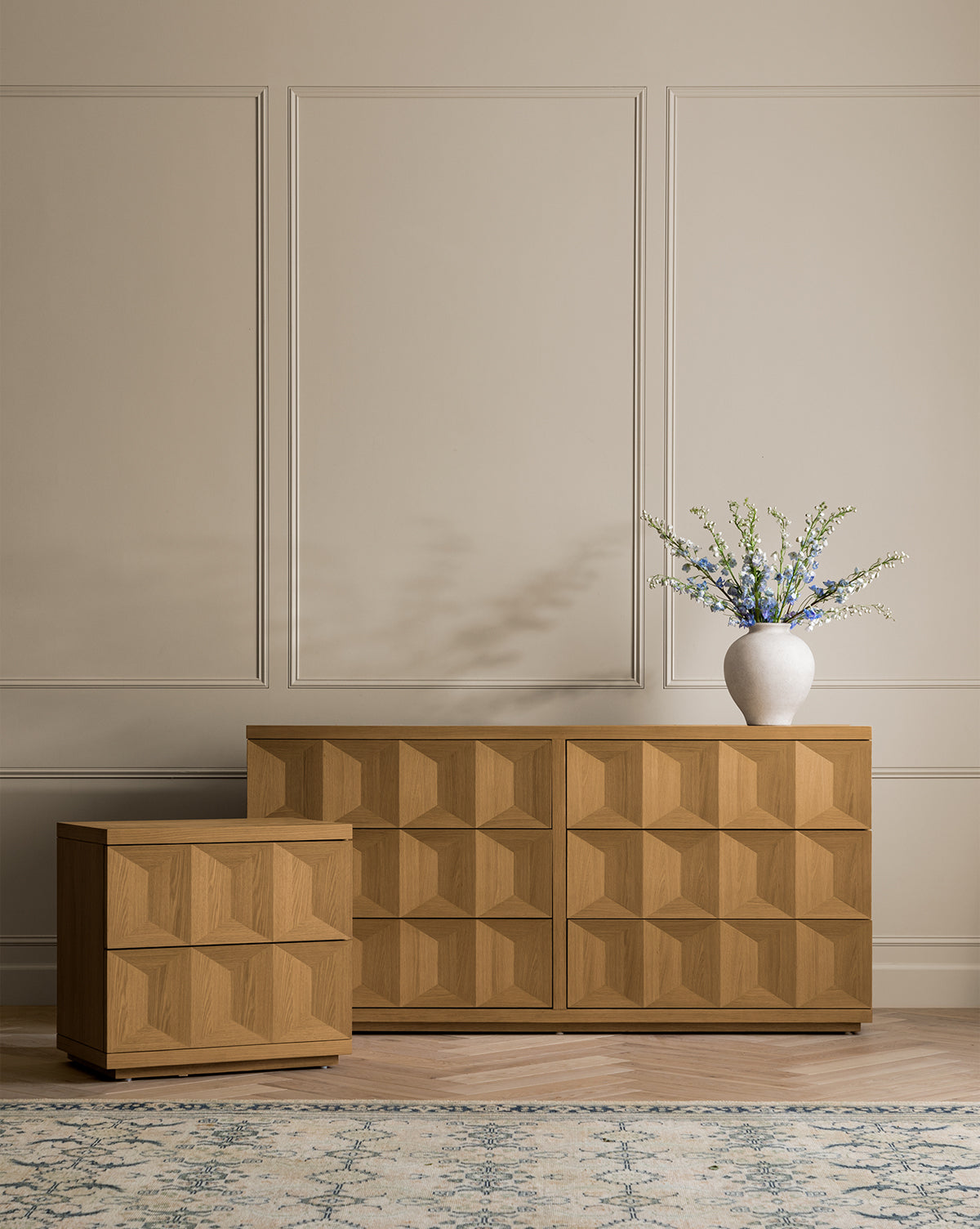 Bela Nightstand White Oak  Spacious Storage